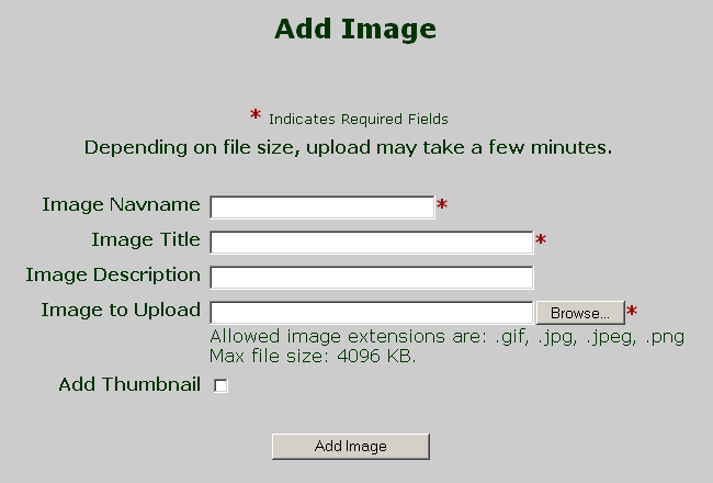 Screenshot of Upload Image Form
